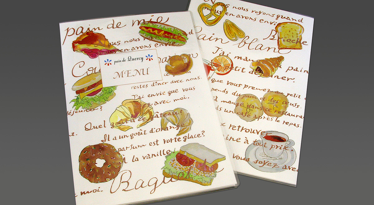 パンのイラストを使用したPain de Quercy（ケルシー）のメニューデザイン